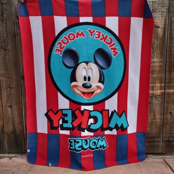 Vintage Disney Mickey Mouse Fleece Throw Blanket  47" x 58"  Carnival Stripe - Picture 6 of 9
